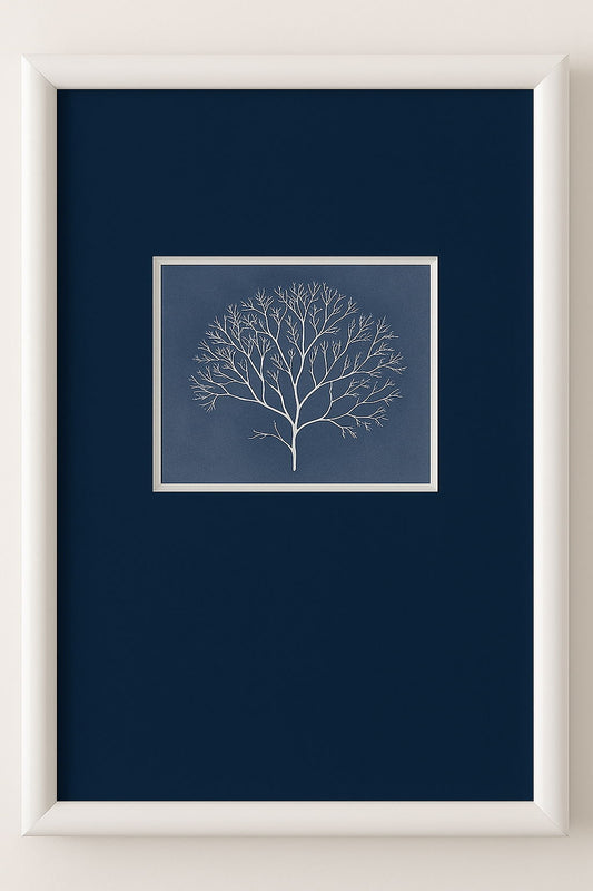 Coral Silhouette II Framed Print - Blue / White