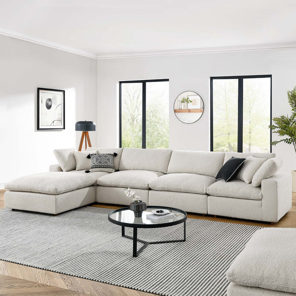 Commix Down Filled Overstuffed Boucle Fabric 5-Piece Sectional Sofa - Ivory