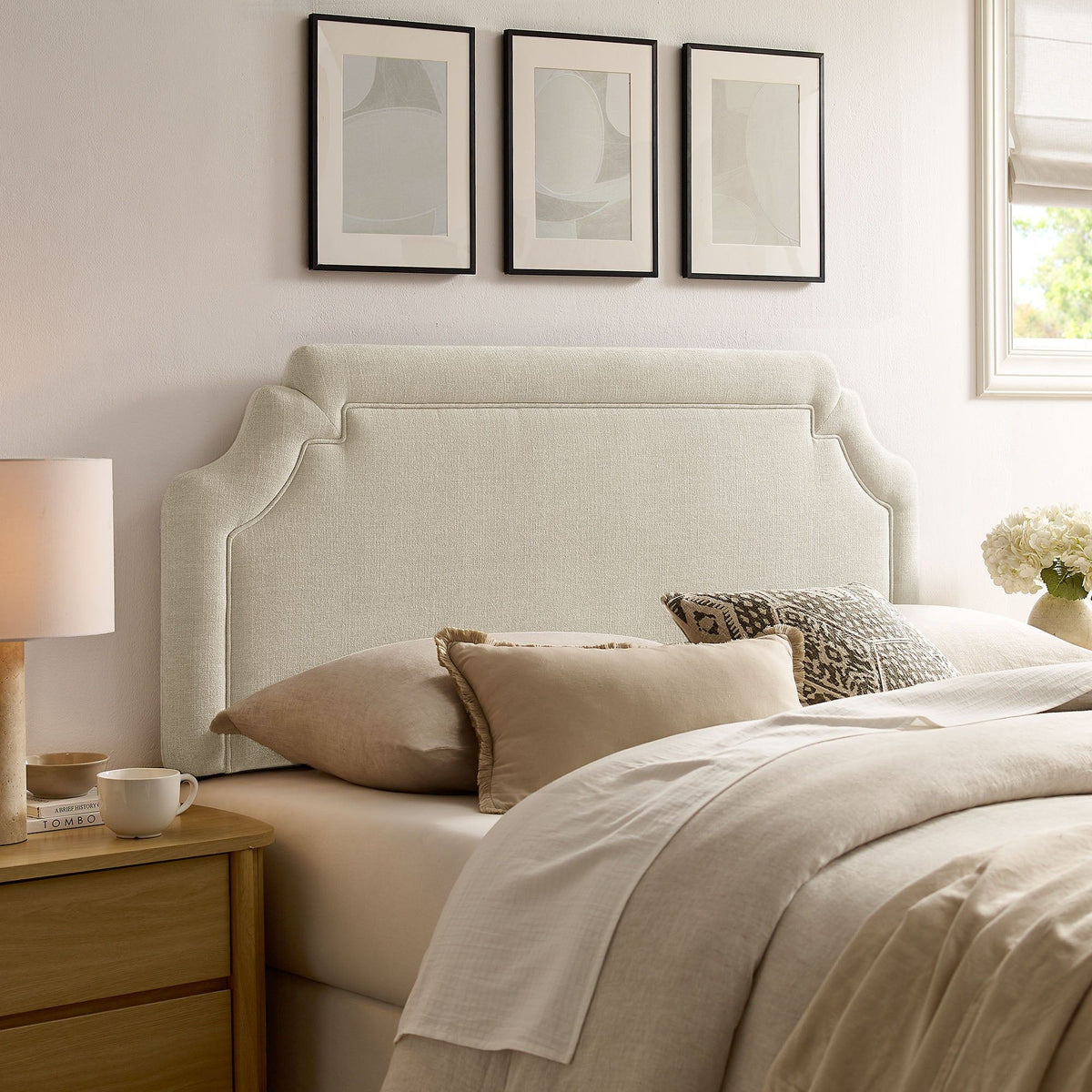 Magnolia Upholstered Fabric Headboard - King, Ecru