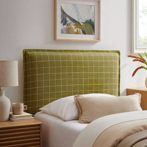 Camille Checkered Linen Blend Headboard - Twin, Artichoke Windowpane Check
