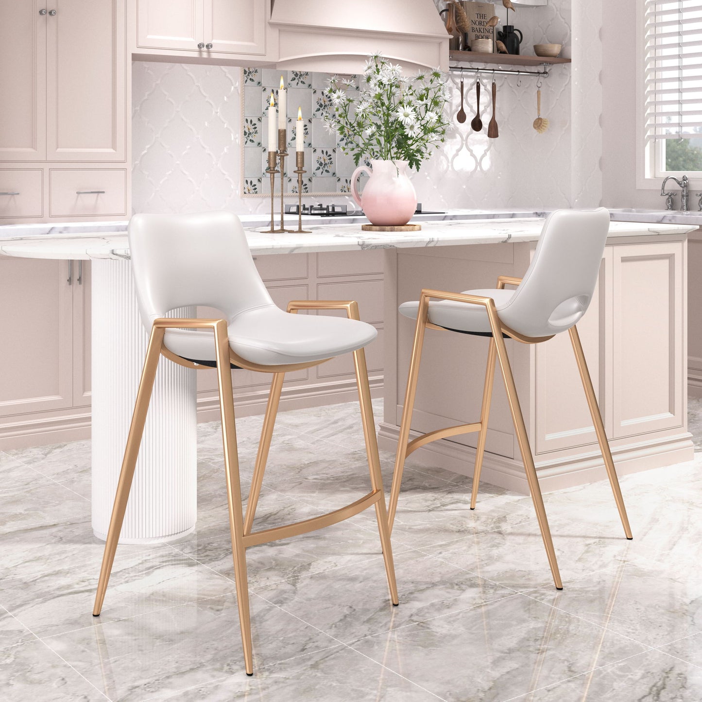 Desi - Counter Stool With Gold Legs (Set of 2)