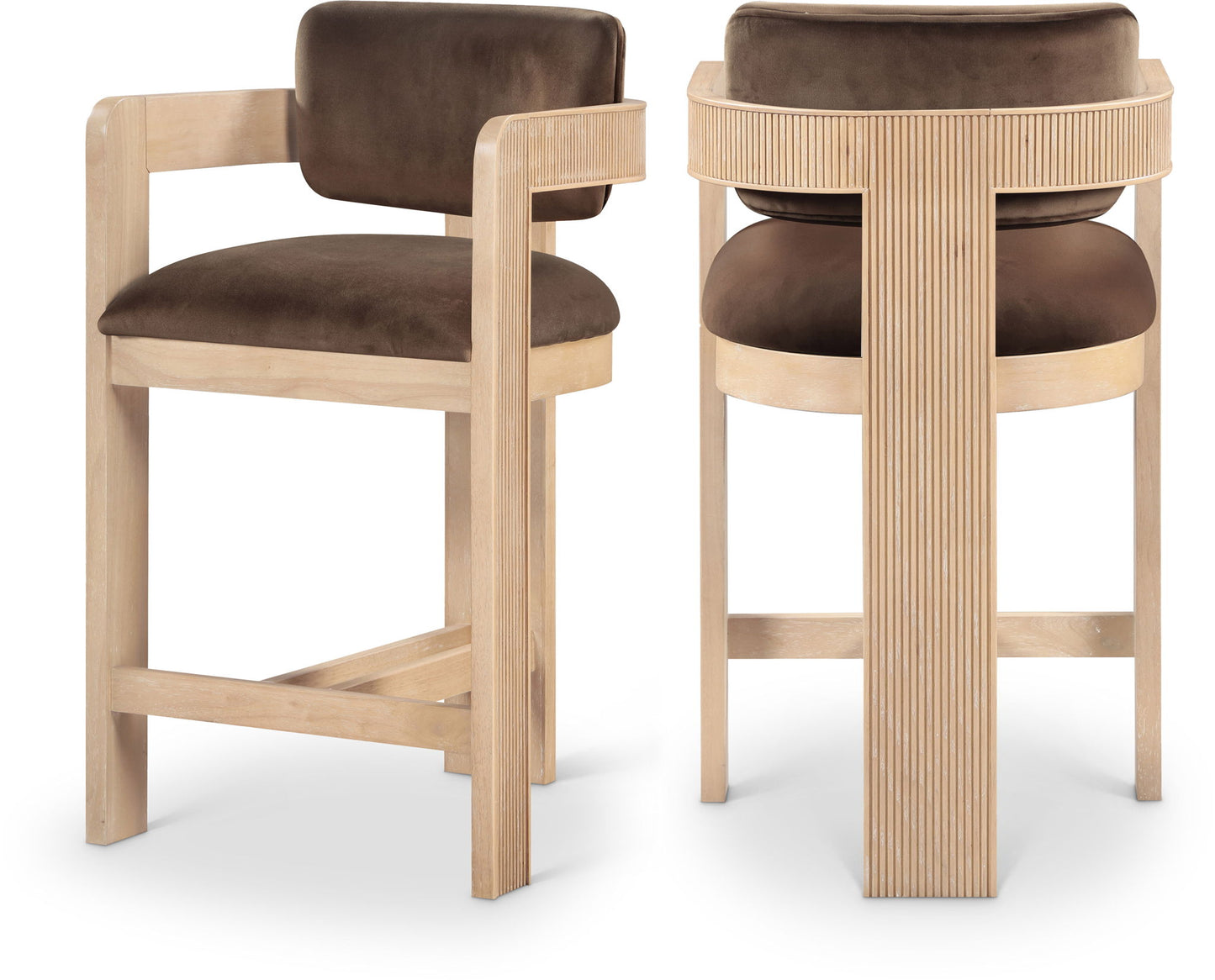 Sacha - Velvet Stool With Natural Base