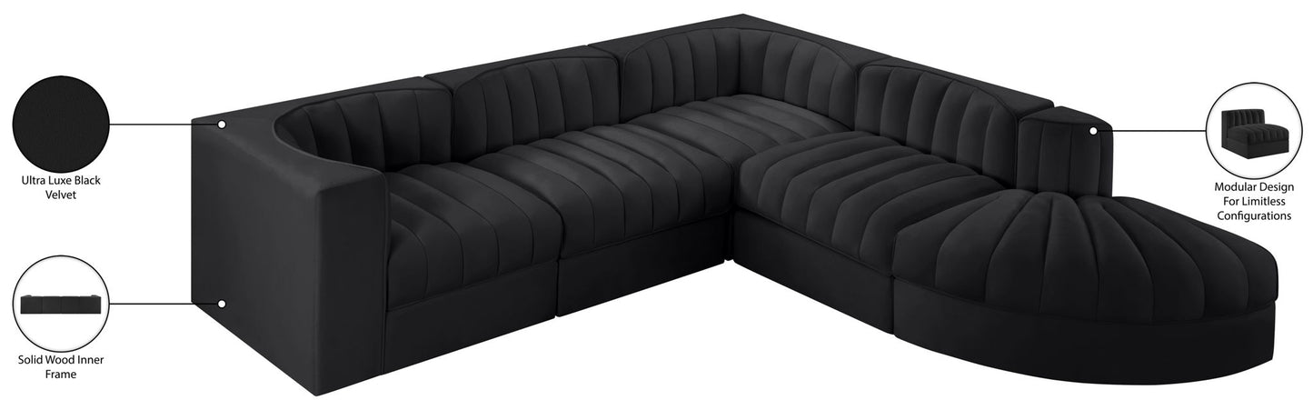Rummi - Velvet Performance Fabric Upholstered 5 Piece Modular Sectional