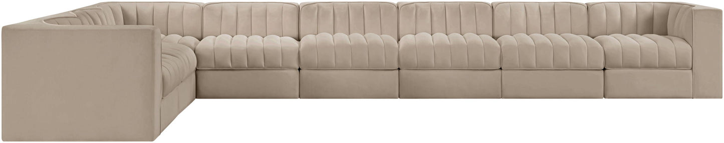 Rummi - Velvet Performance Fabric Upholstered 8 Piece Modular Sectional (With 3 Corner Chairs)
