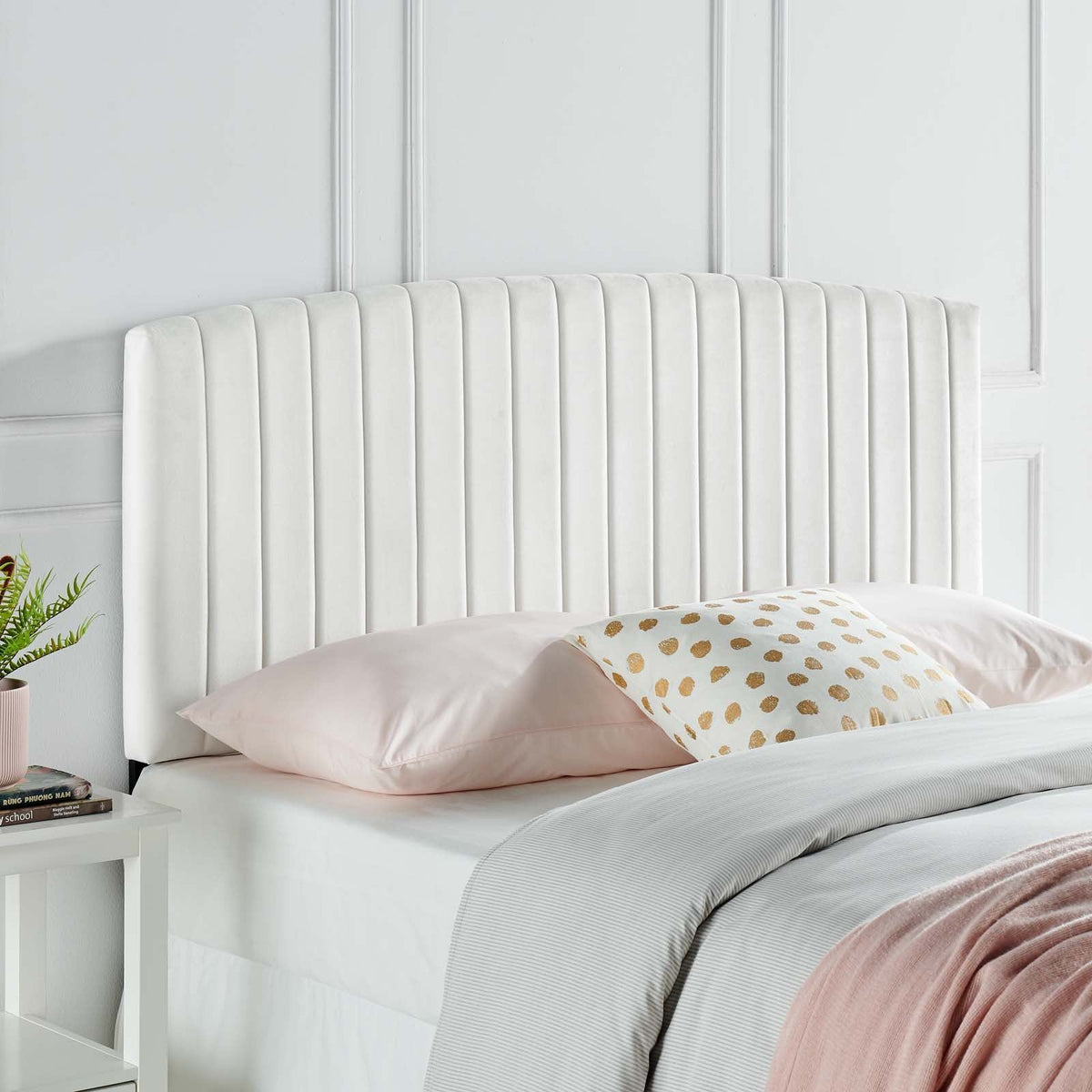 Rebecca Performance Velvet Headboard - Full/Queen, White