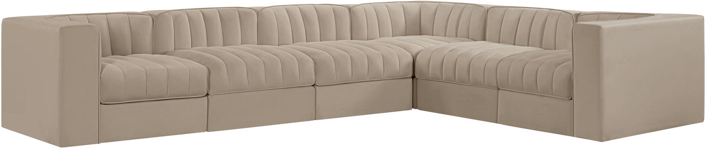 Rummi - Velvet Performance Fabric Upholstered 6 Piece Modular Sectional (With 3 Corner Chairs)