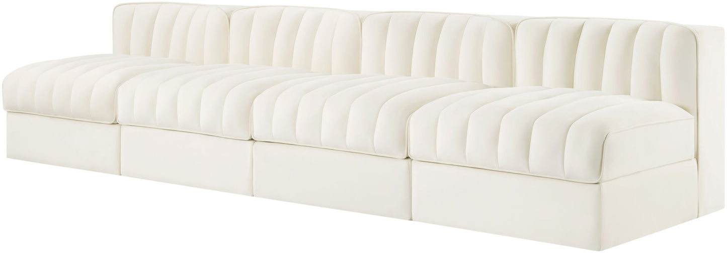Rummi - Armless Velvet Performance Fabric Upholstered 4 Piece Modular Sofa