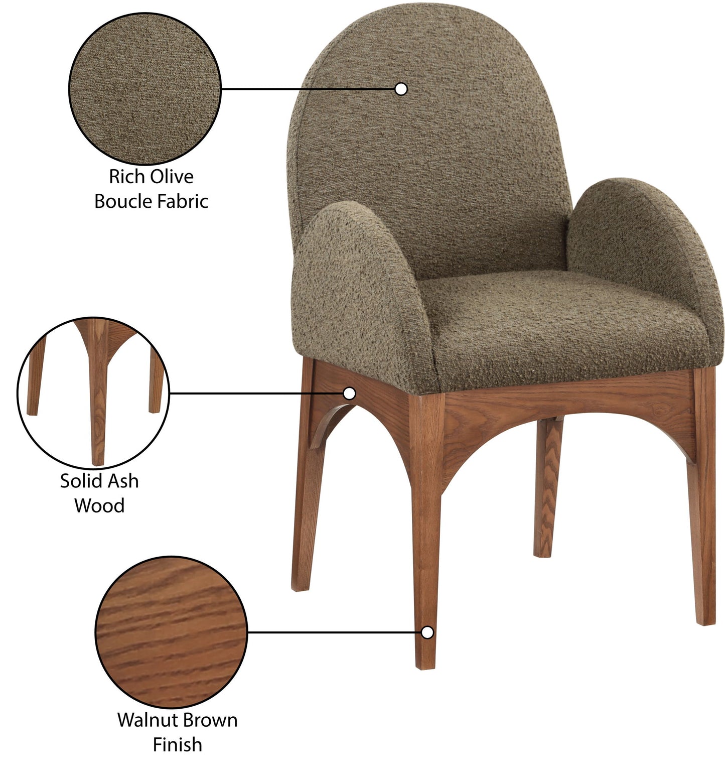 Waldorf - Boucle Dining Arm Chair With Brown Legs