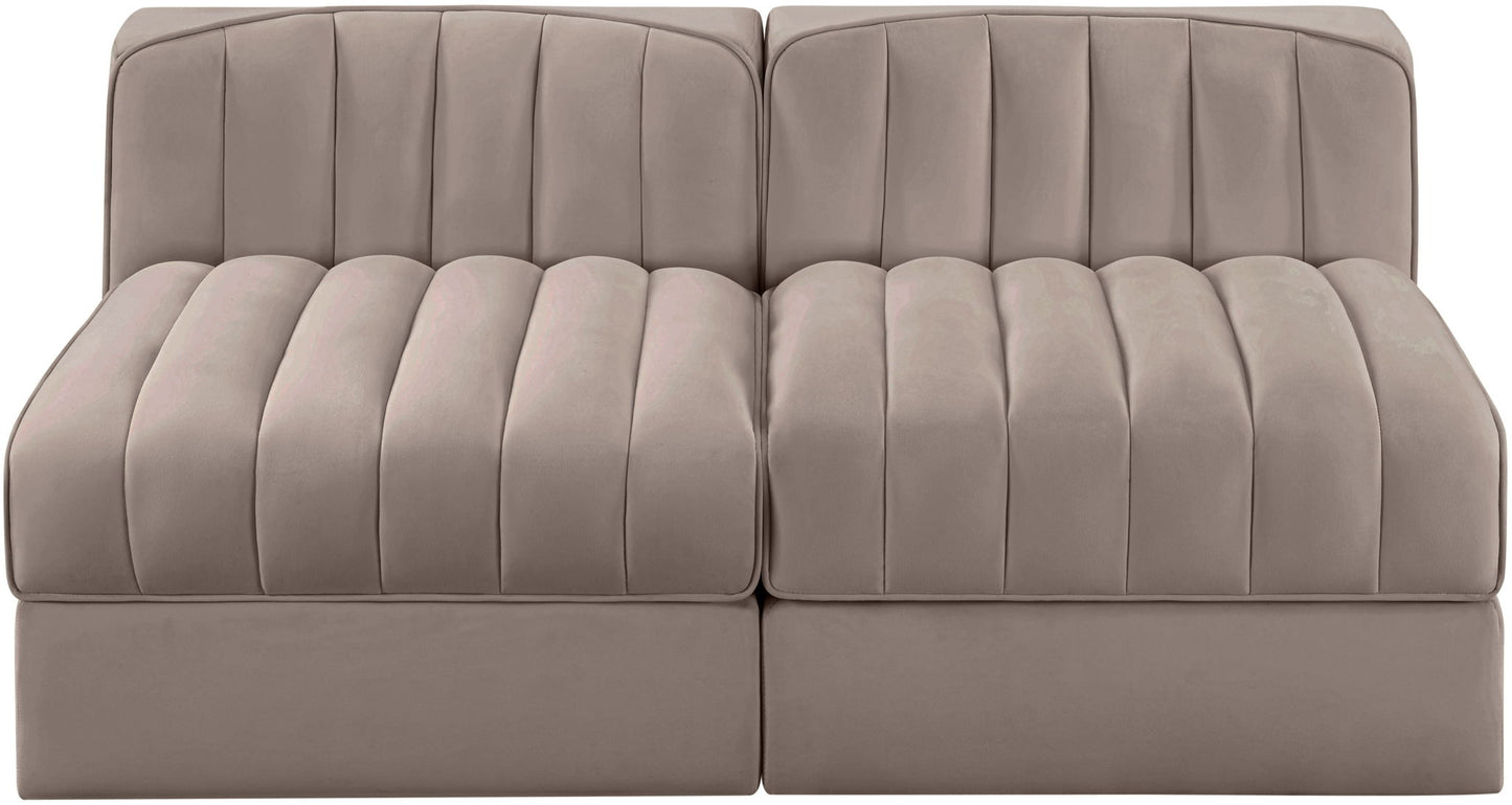 Rummi - Velvet Performance Fabric Upholstered 2 Piece Modular Armless Loveseat