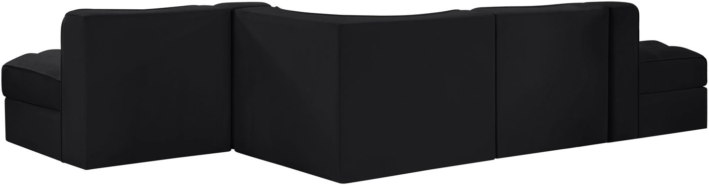 Rummi - Rounded Velvet Performance Fabric Upholstered 5 Piece Modular Sectional