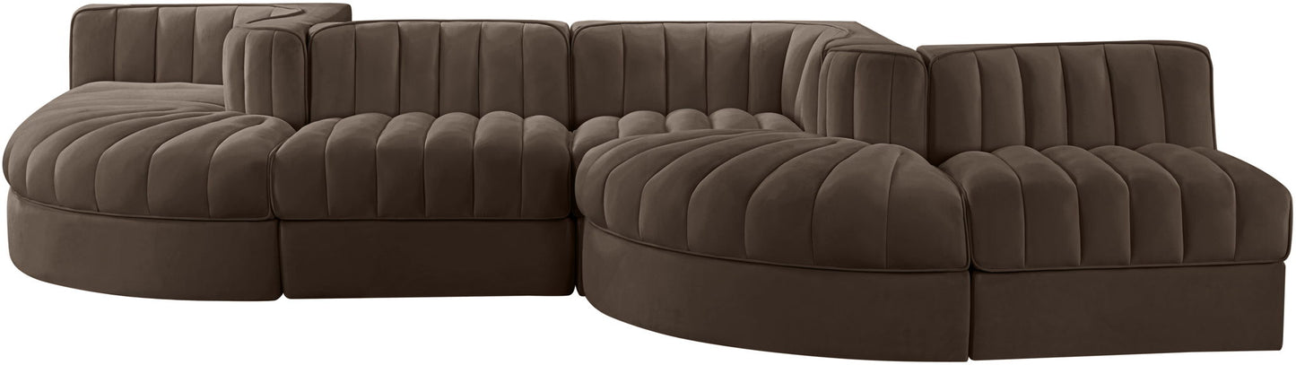Rummi - Rounded Velvet Performance Fabric Upholstered 6 Piece Modular Sectional