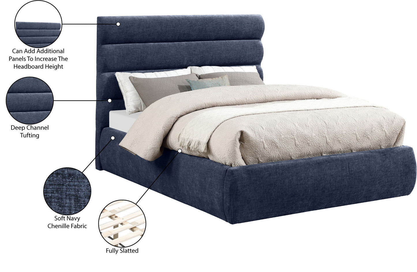 Adam - Chenille Fabric Bed With 52" Headboard
