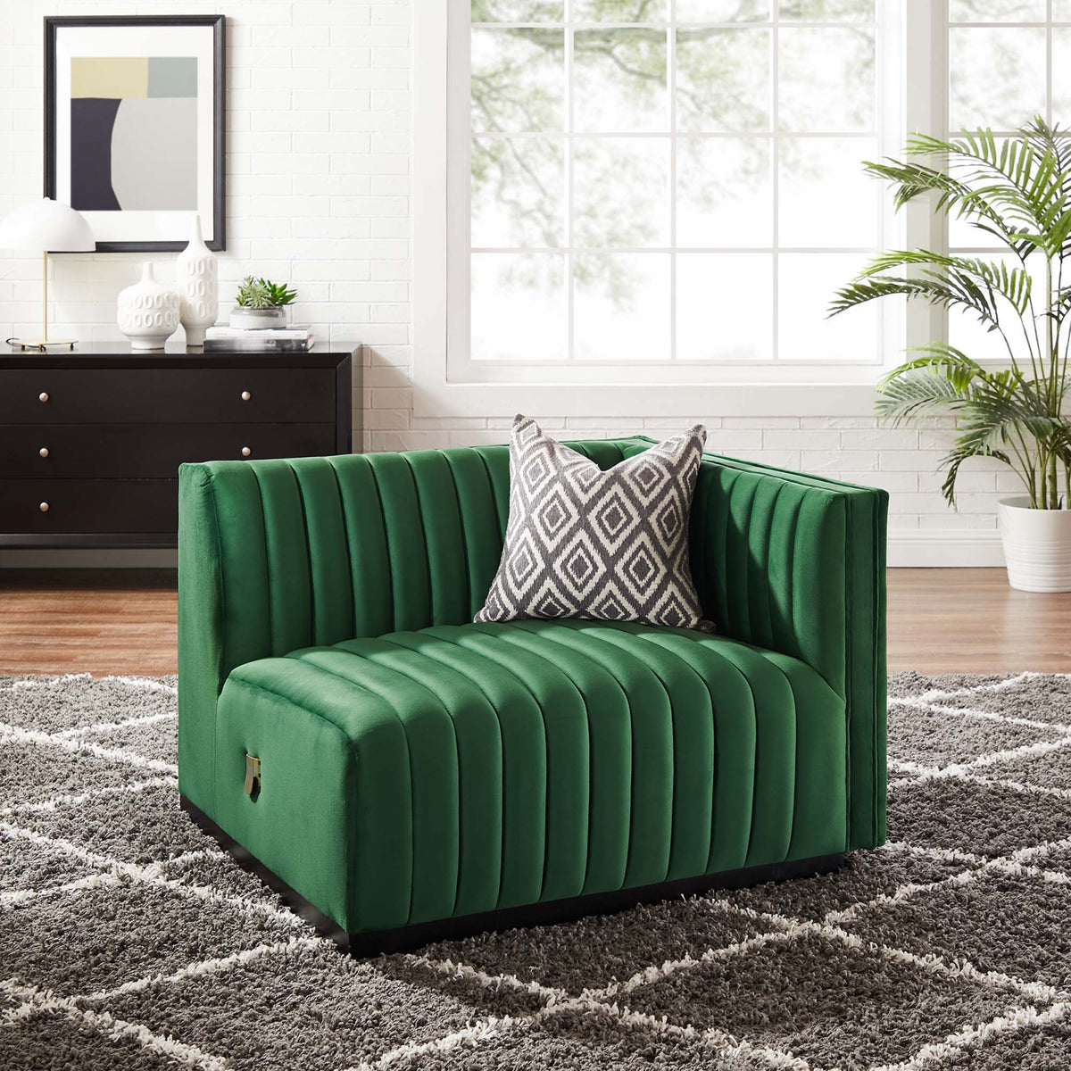 Conjure Channel Tufted Performance Velvet Right-Arm Chair - Black Emerald