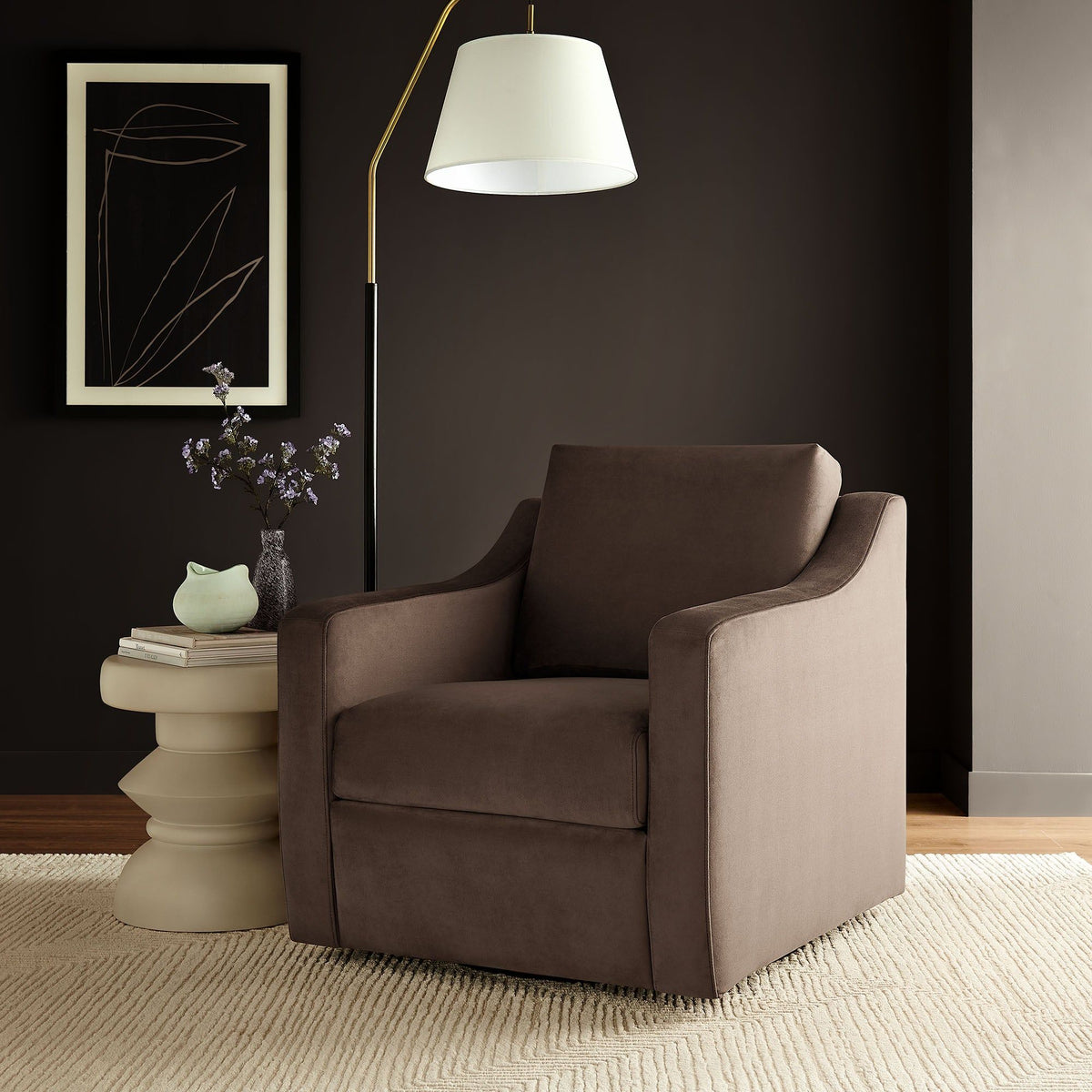 Liora Performance Velvet Armchair - Chocolate