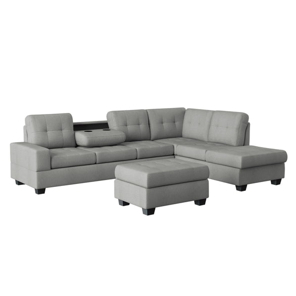 Maston 3-Piece Reversible Sectional with Drop-Down Cup Holders and Storage Ottoman