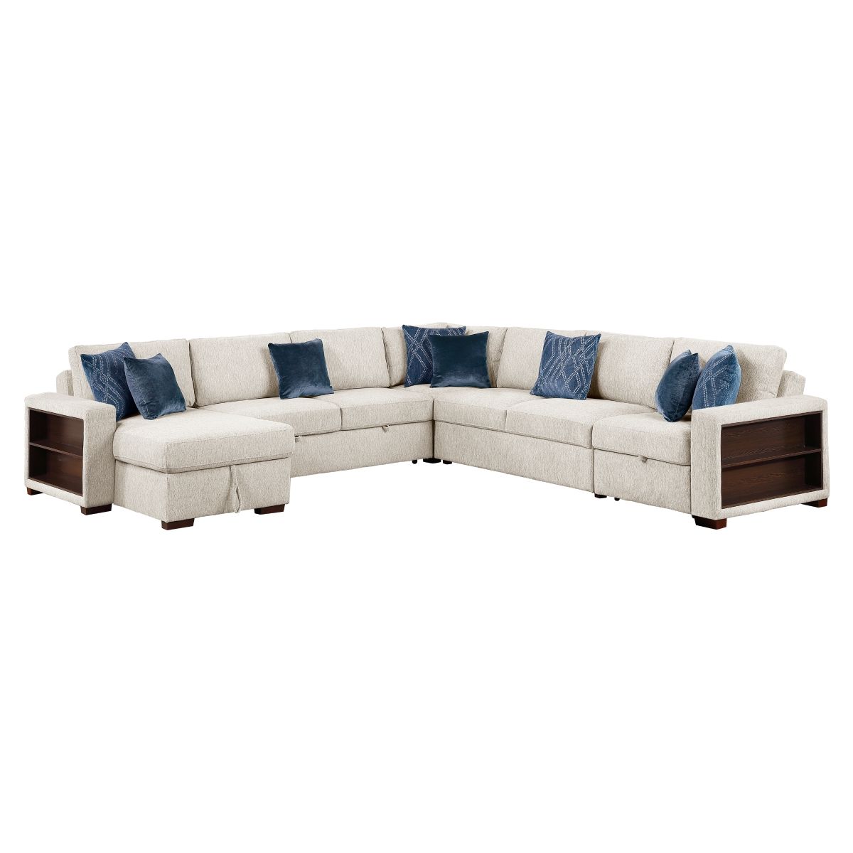 Isla 5-Piece Sectional with Reversible Chaise, Pull-out Bed, Hidden Storage and Click Motion Back