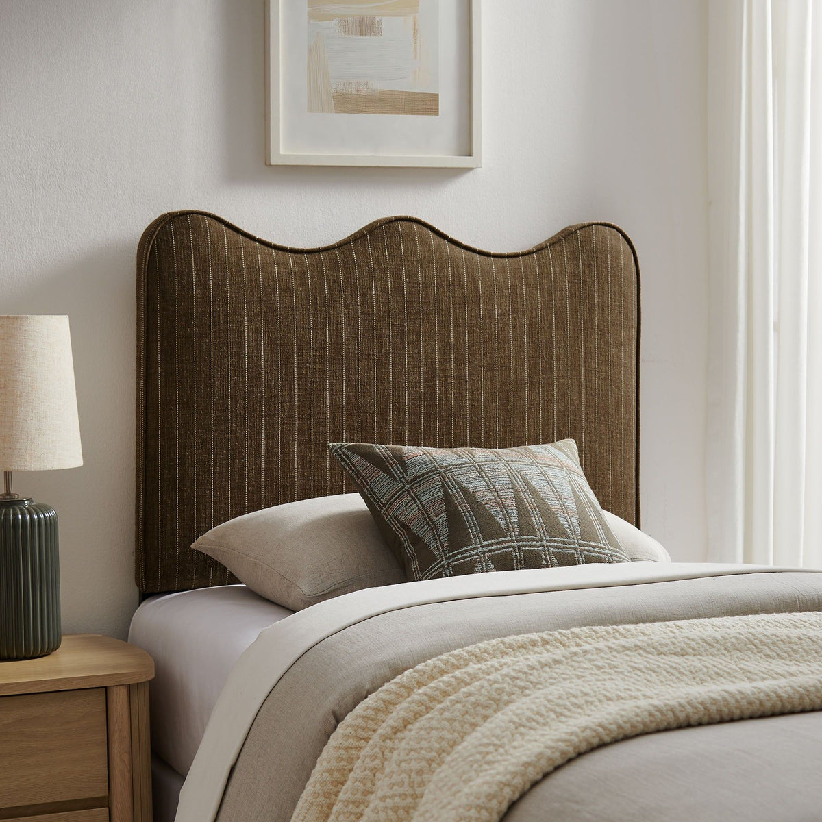 Athena Striped Fabric Upholstered Headboard - Twin, Earth Stripe