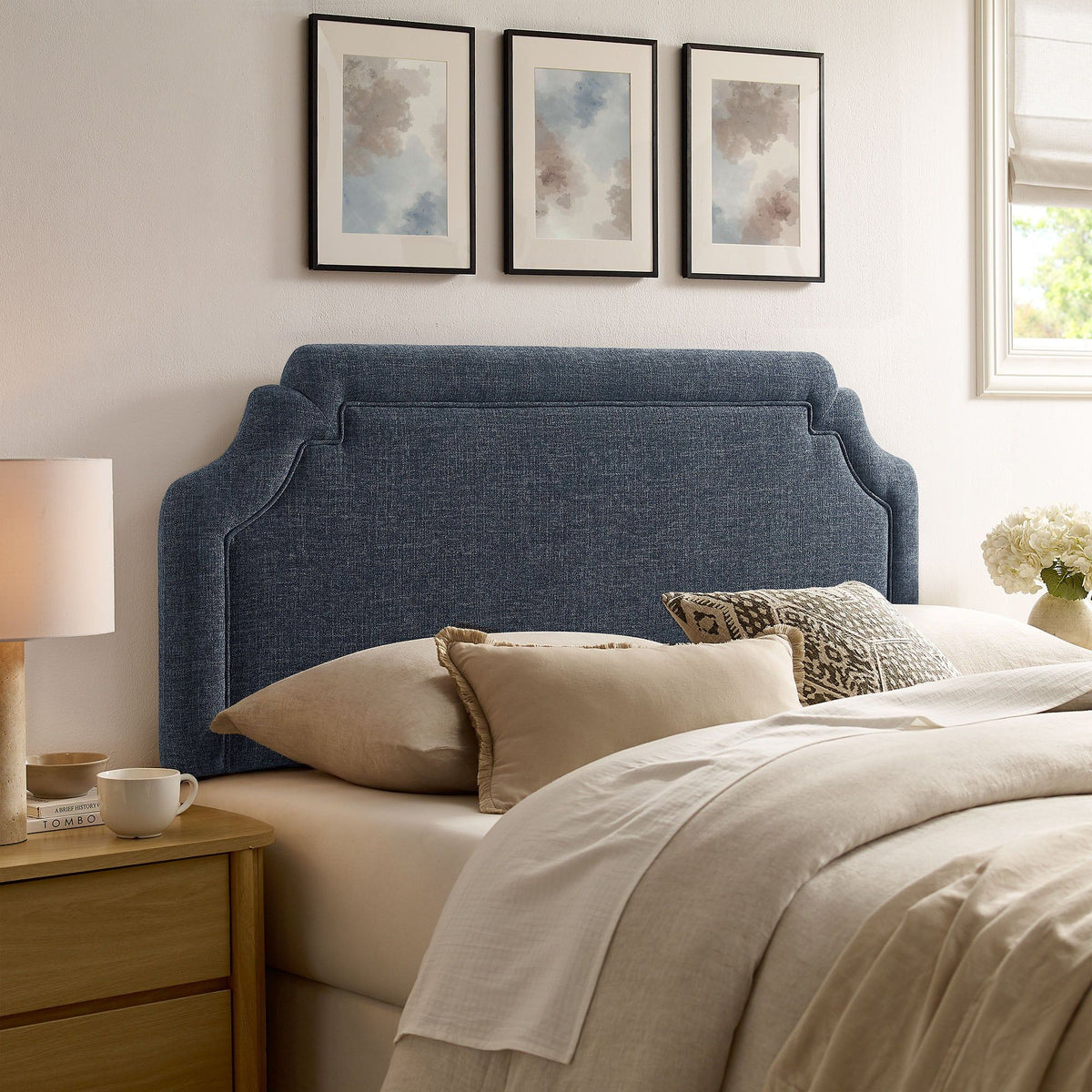 Magnolia Upholstered Fabric Headboard - King, Slate Blue