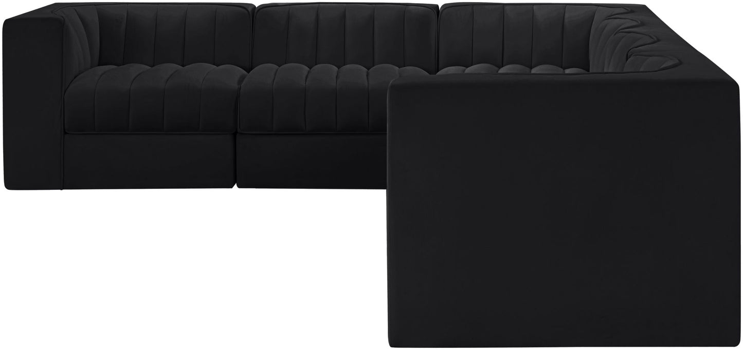Rummi - Velvet Performance Fabric Upholstered 6 Piece Modular Sectional (With 3 Corner Chairs)