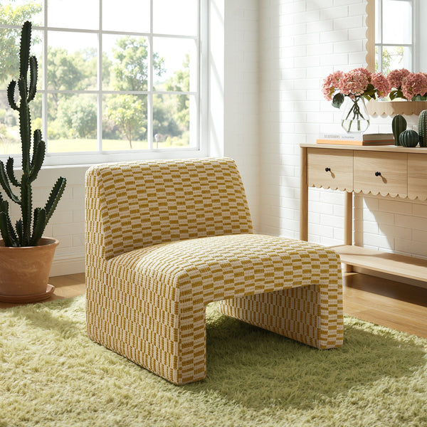 Amita Checked Woven Fabric Armless Accent Chair - Sunrise
