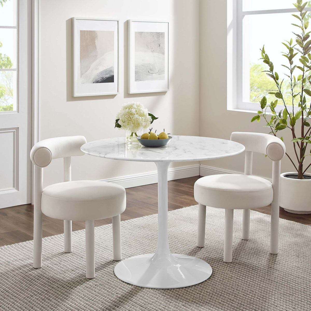 Lippa Round 40" Dining Table - Faux Marble, White