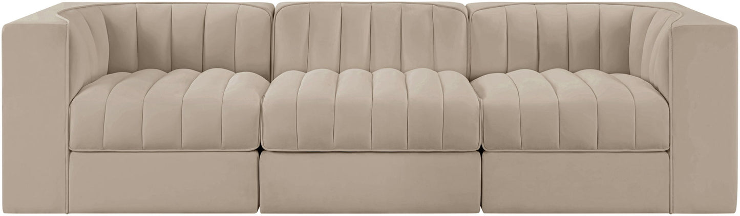 Rummi - Velvet Performance Fabric Upholstered 3 Piece Modular Sofa