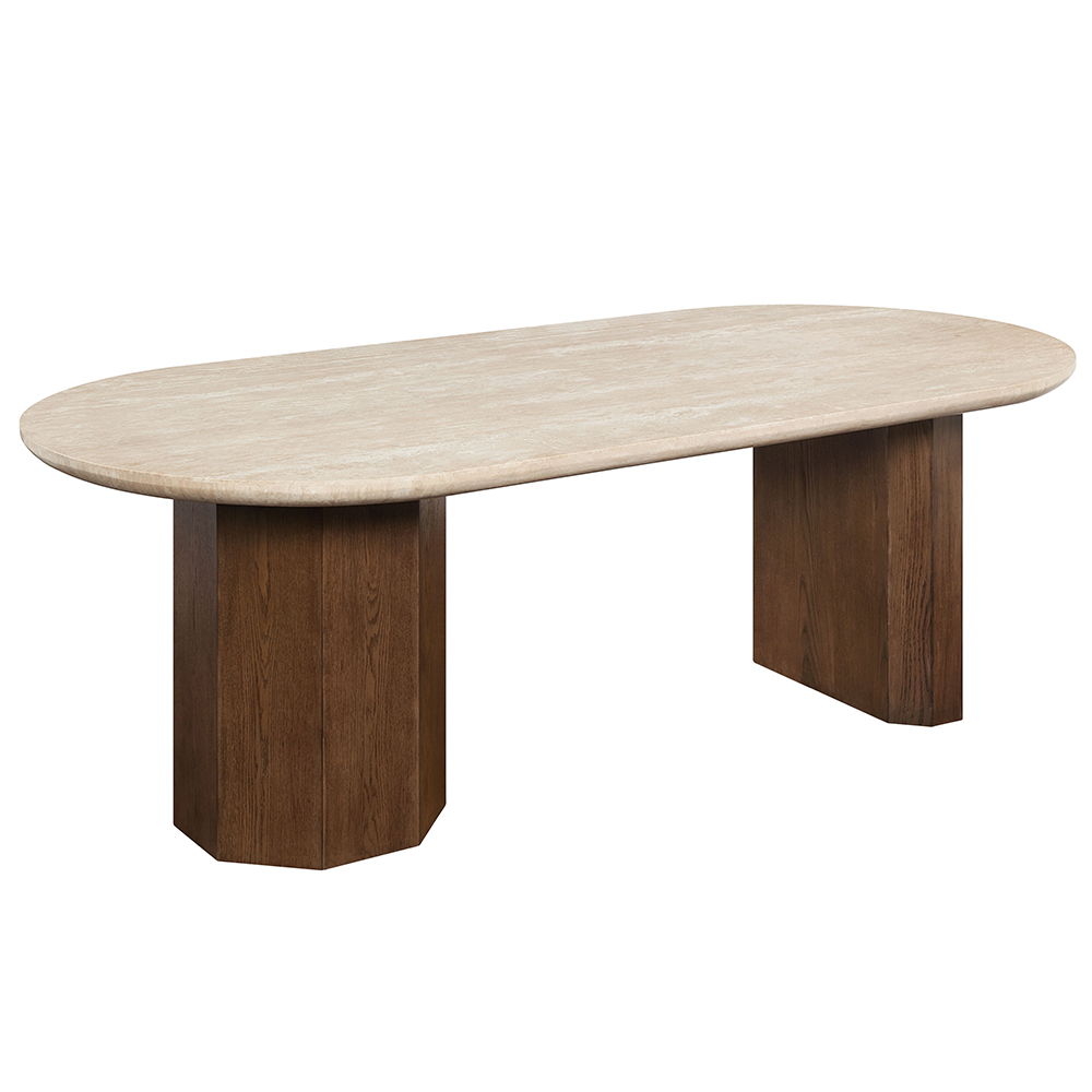 Leonardo - Dining Table - Travertine Top & Dark Oak