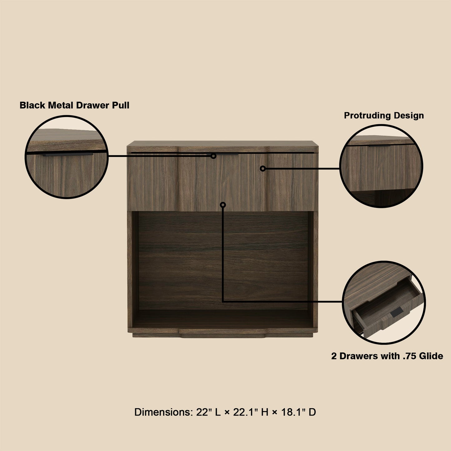 Manhattan Clive - 1-Drawer Nightstand