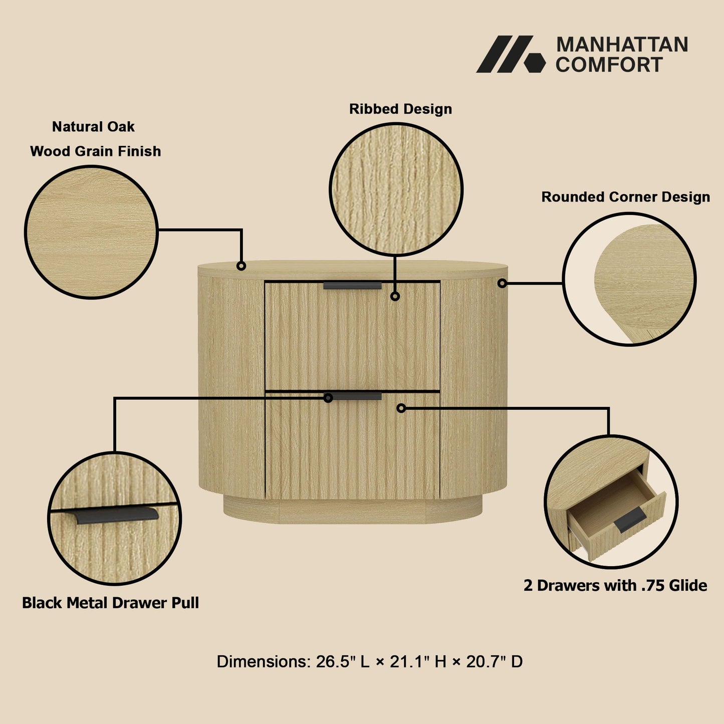Manhattan Olivia - 2-Drawer Nightstand