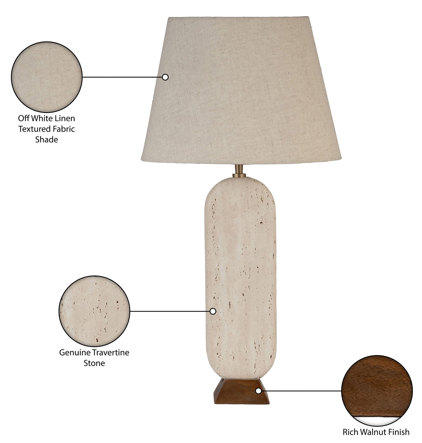 Solis - Genuine Marble And Mango Wood Base With Linen Textured Fabric Shade Table Lamp
