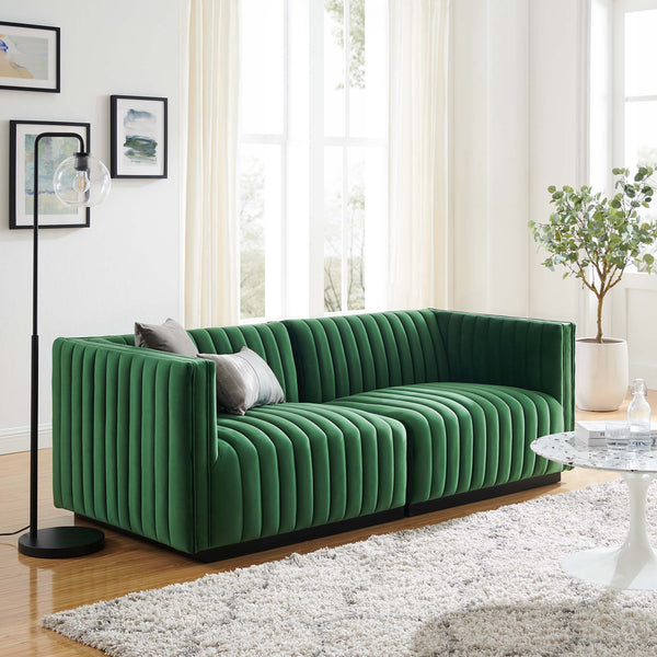 Conjure Channel Tufted Performance Velvet Loveseat - Black Emerald
