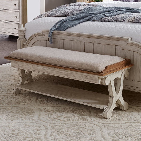 Farmhouse Reimagined - Bed Bench - Antique White / Chestnut Tops