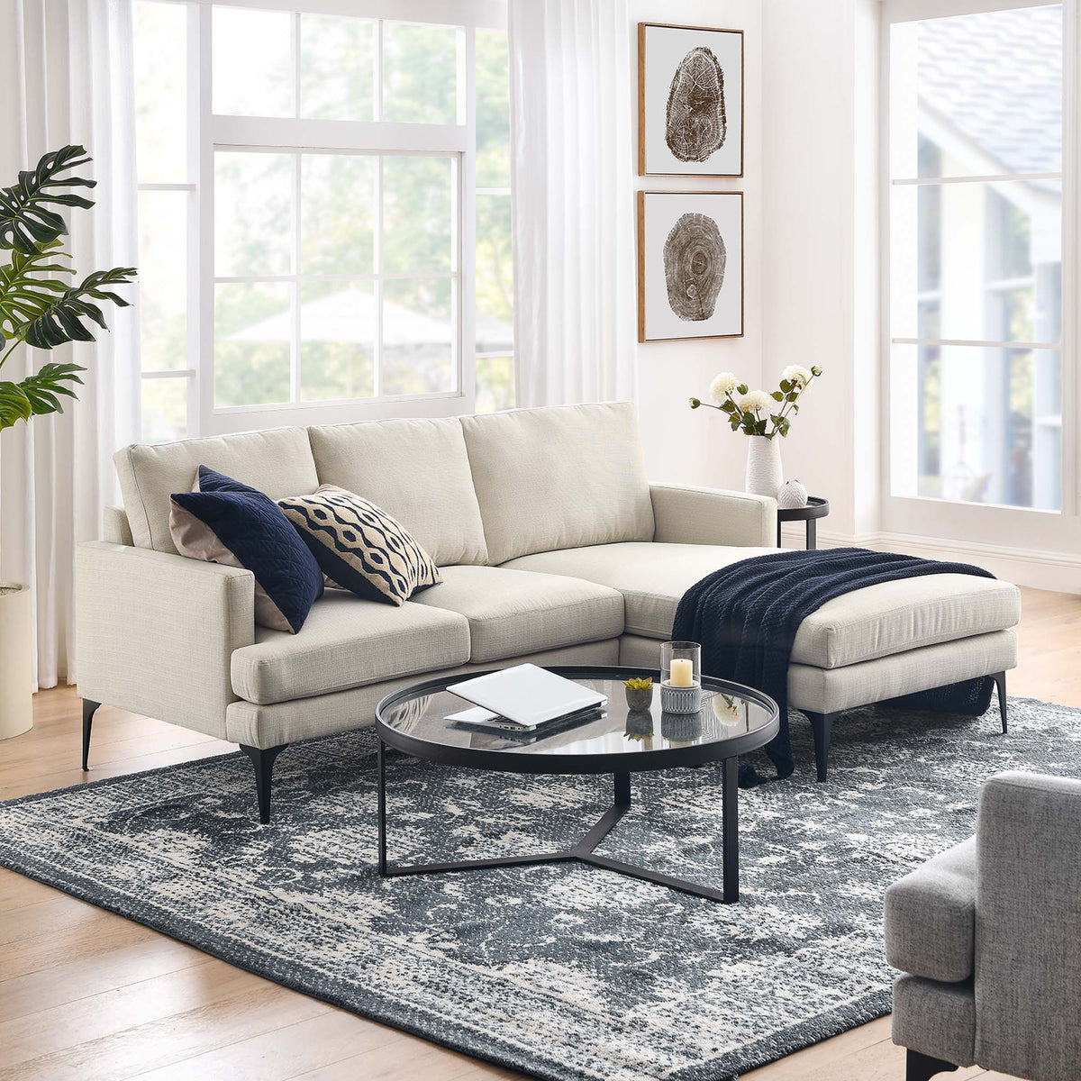 Evermore Right-Facing Upholstered Fabric Sectional Sofa - Beige