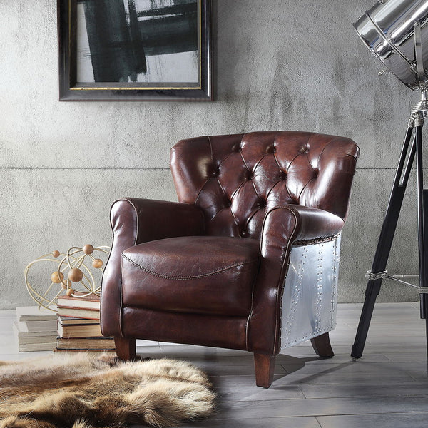 Brancaster - Accent Chair - Vintage Brown & Aluminum