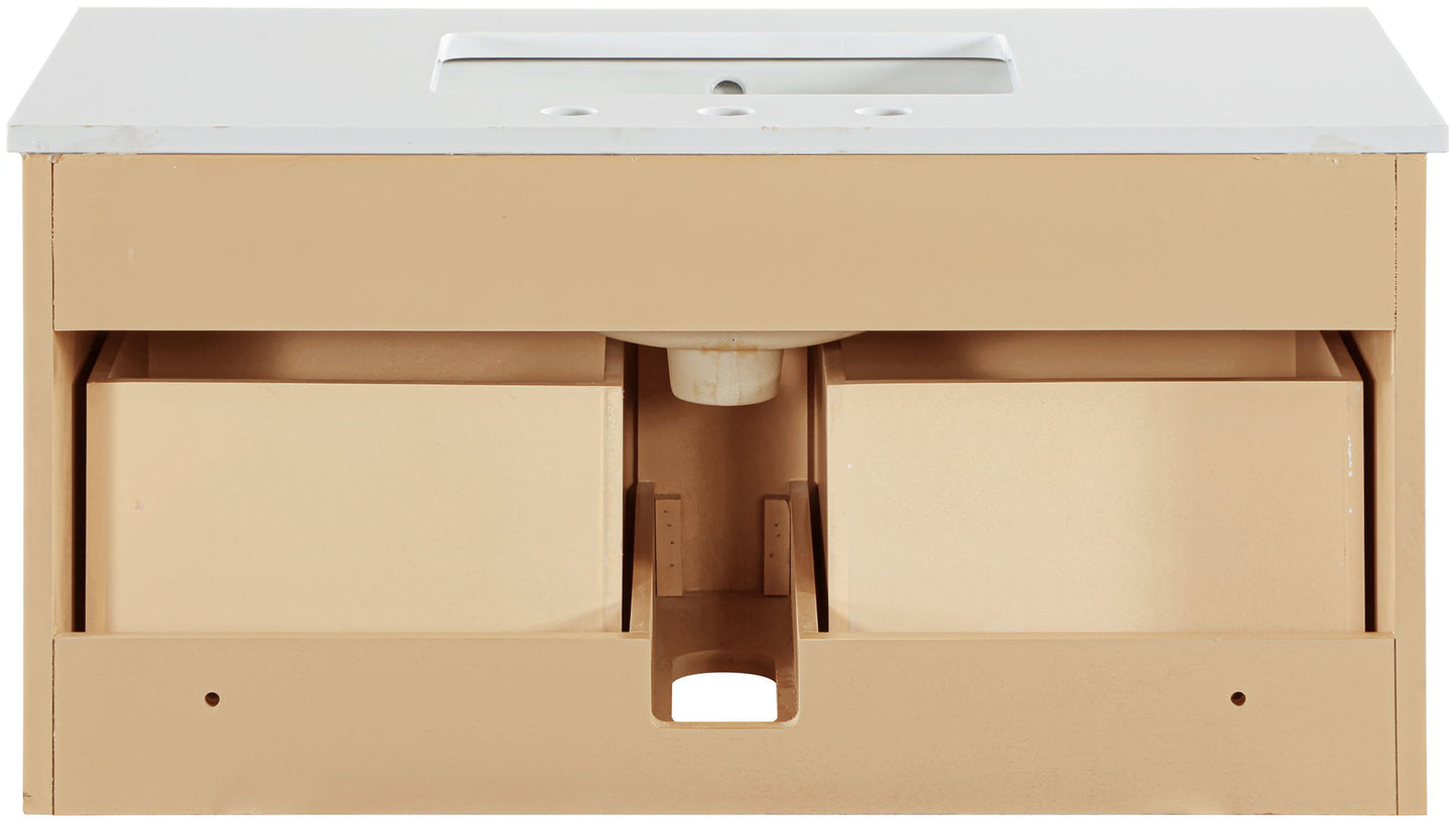 Leonardo - Engineered Stone And Solid Wood 24" Wall Mounted Bathroom Vanity