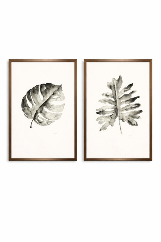 B & W Palm Framed Print (Set of 2) - White