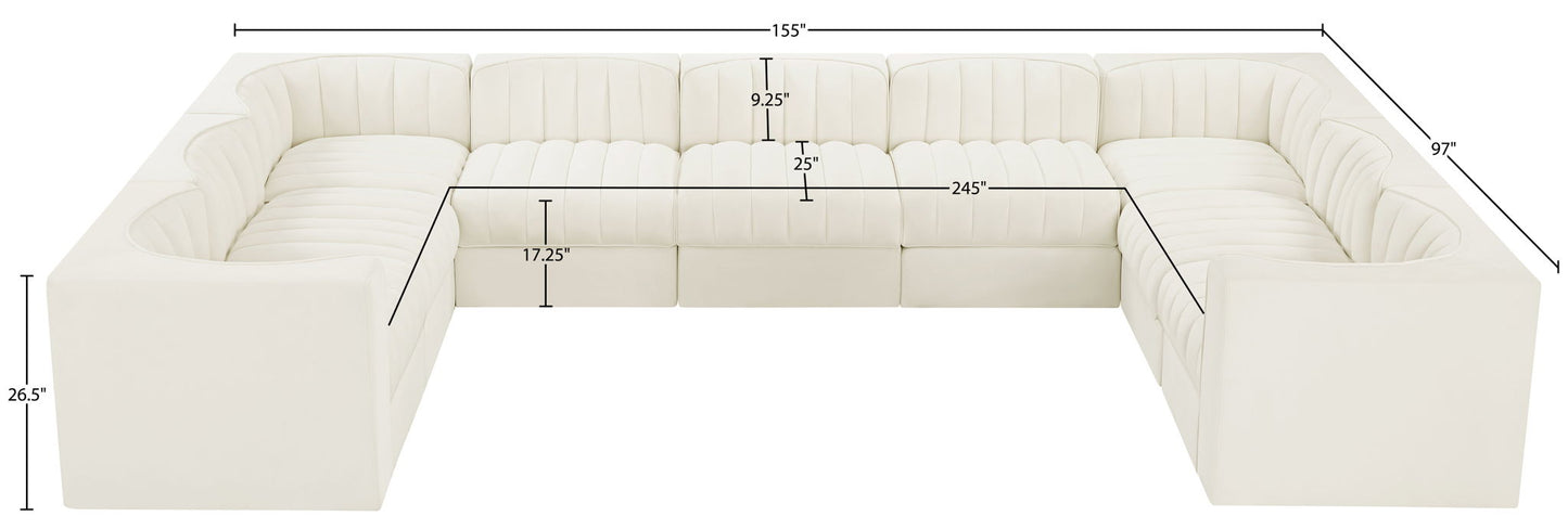 Rummi - Velvet Performance Fabric Upholstered 9 Piece Modular Sectional