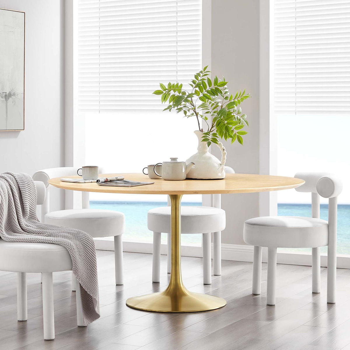 Lippa Round 60" Dining Table - Wood, Gold Natural