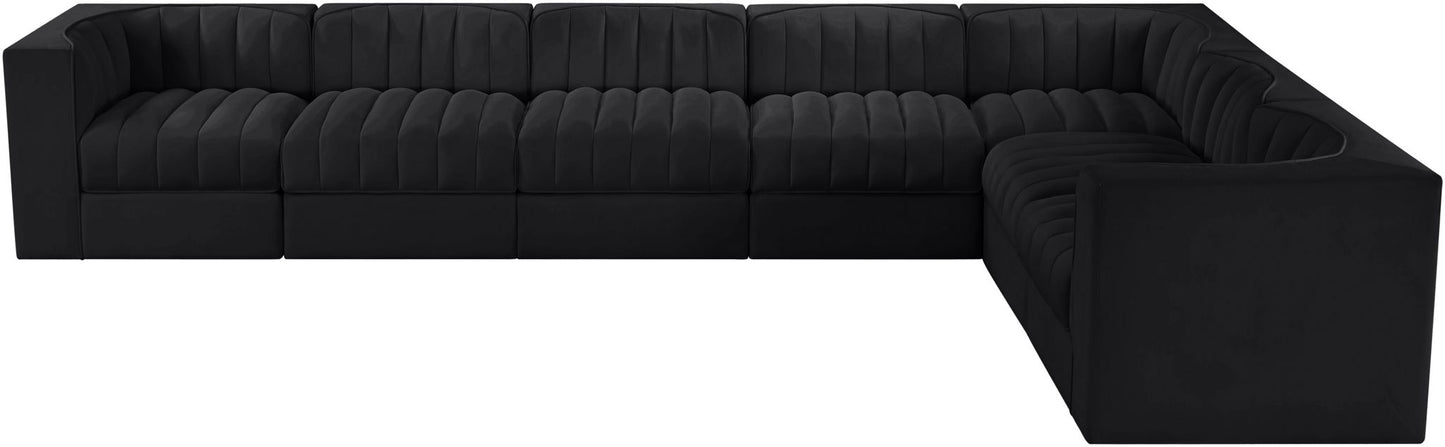 Rummi - Velvet Performance Fabric Upholstered 7 Piece Modular Sectional (With 3 Corner Chairs)