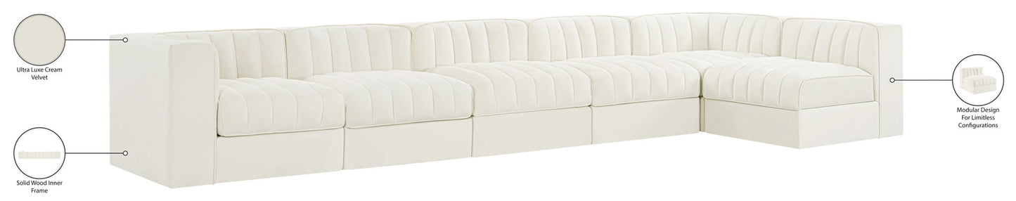 Rummi - Velvet Performance Fabric Upholstered 6 Piece Modular Sectional, L-Shaped (Right)