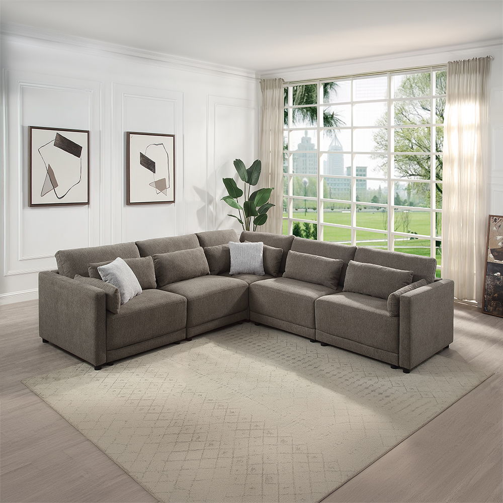 Rylie - Modular Armless Chair With Pillow - Brown Linen