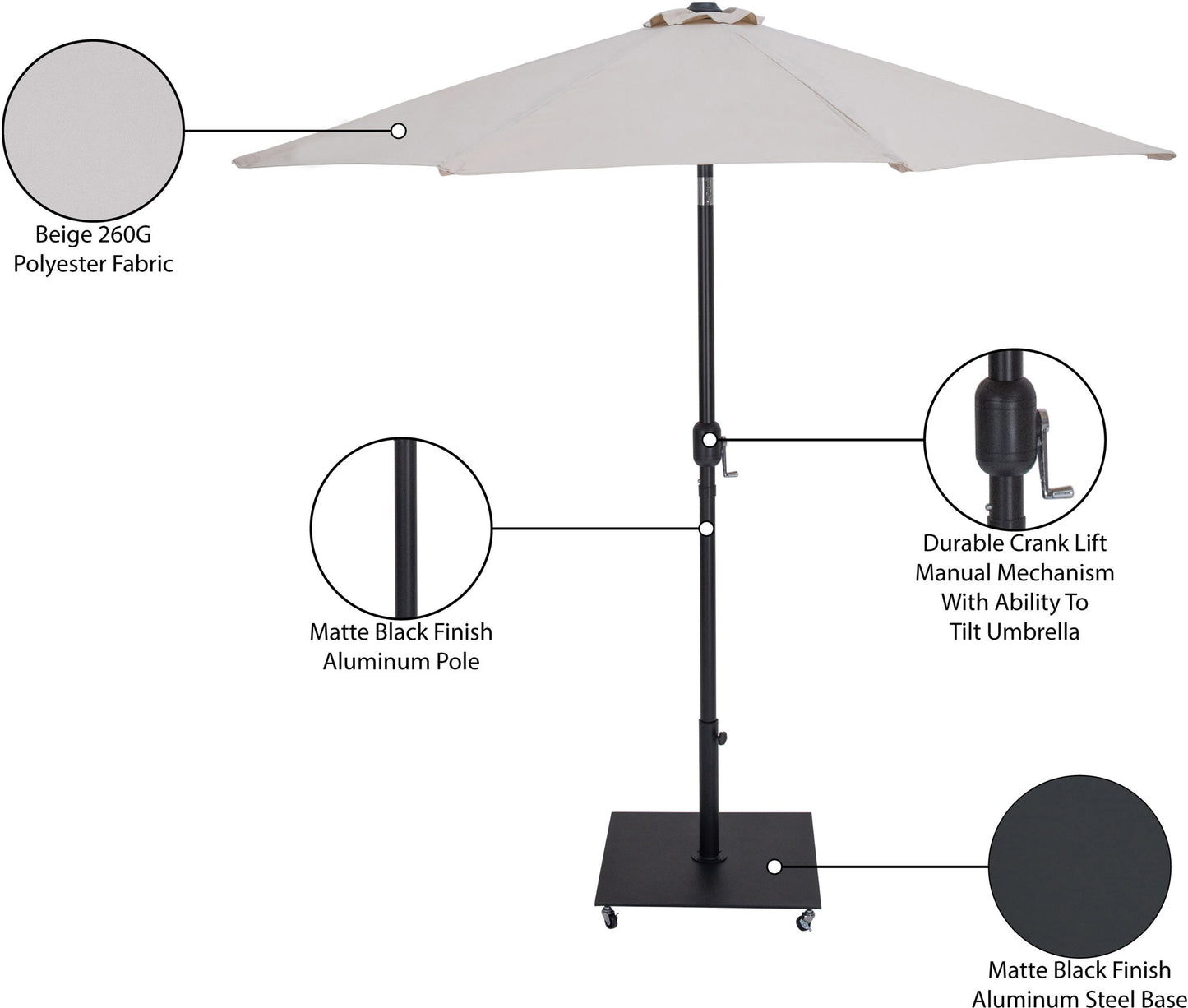 Fiji - Aluminum Patio Umbrella With Square Black Base