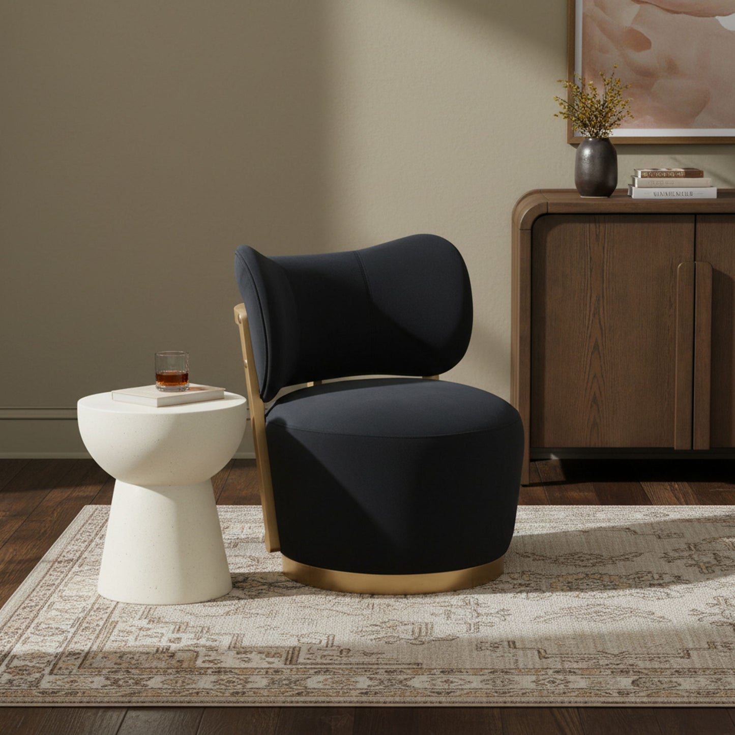 Elara - Velvet Upholstered Swivel Accent Chair - Stained Natural