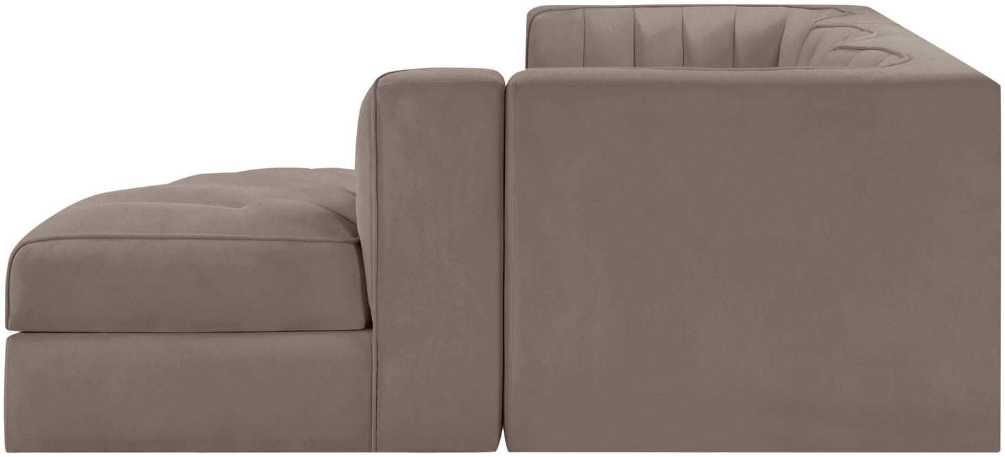 Rummi - Velvet Performance Fabric Upholstered 4 Piece Modular Sectional, With Reverse Corner Chair