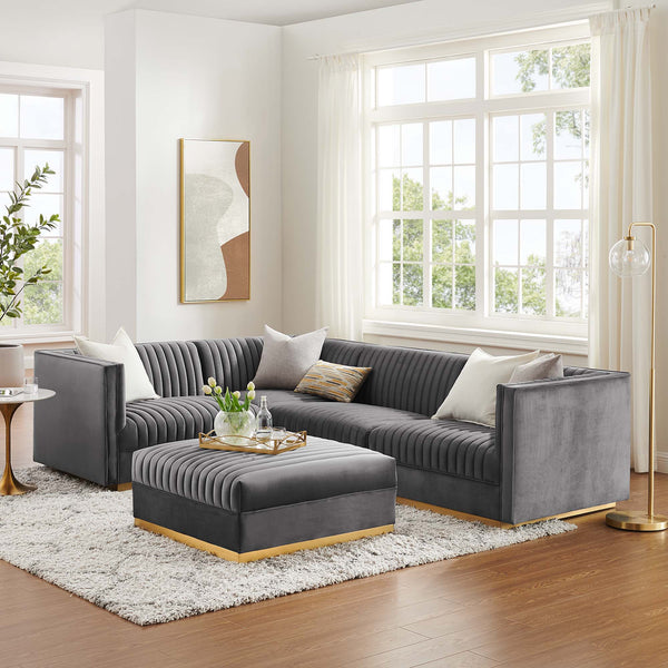 Sanguine 5-Piece Channel Tufted Performance Velvet Left-Facing Modular Sectional Sofa - Gray