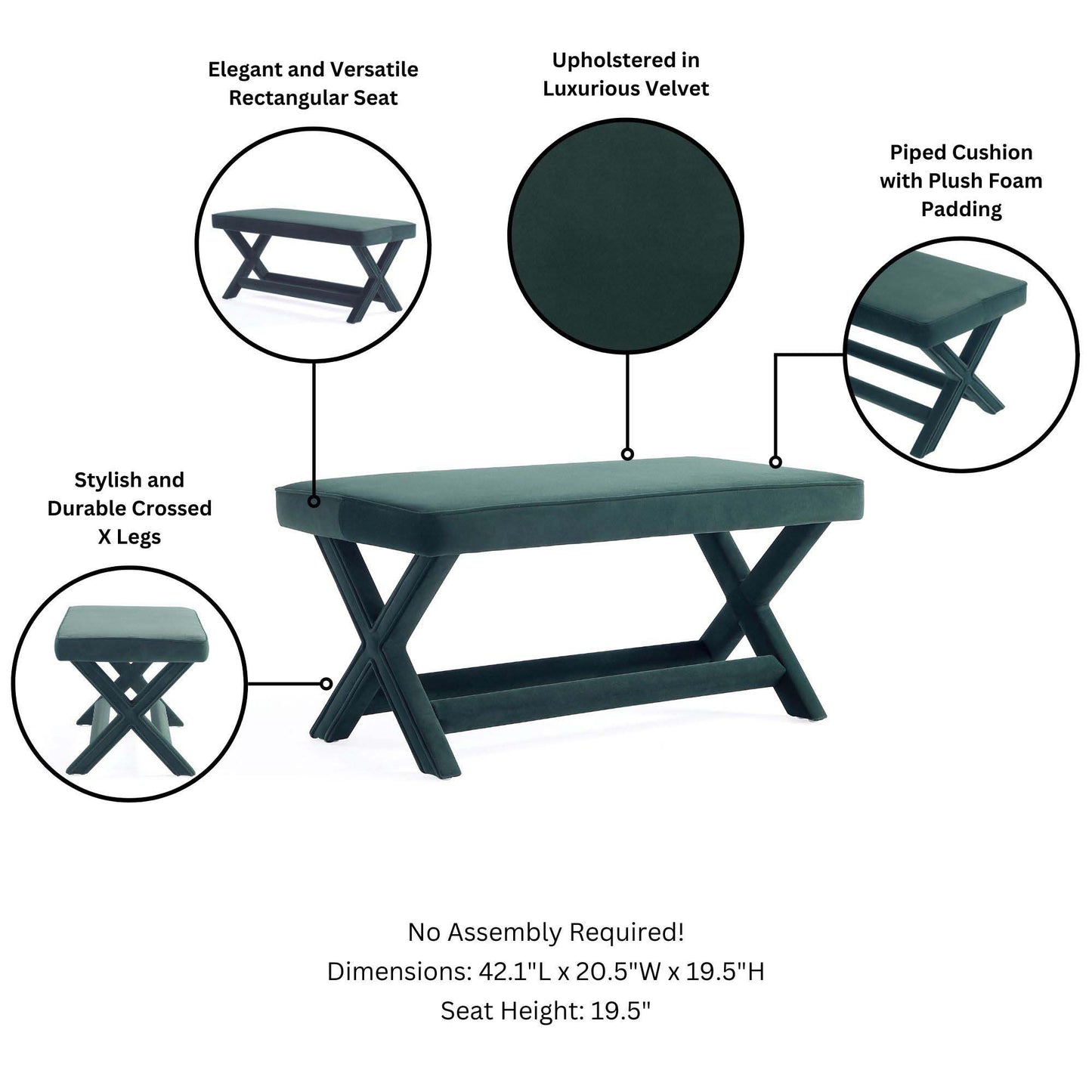 Manhattan Abigail - Velvet Accent Bench