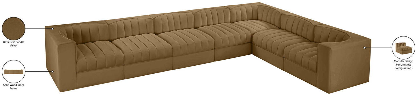 Rummi - Velvet Performance Fabric Upholstered 7 Piece Modular Sectional (With 3 Corner Chairs)