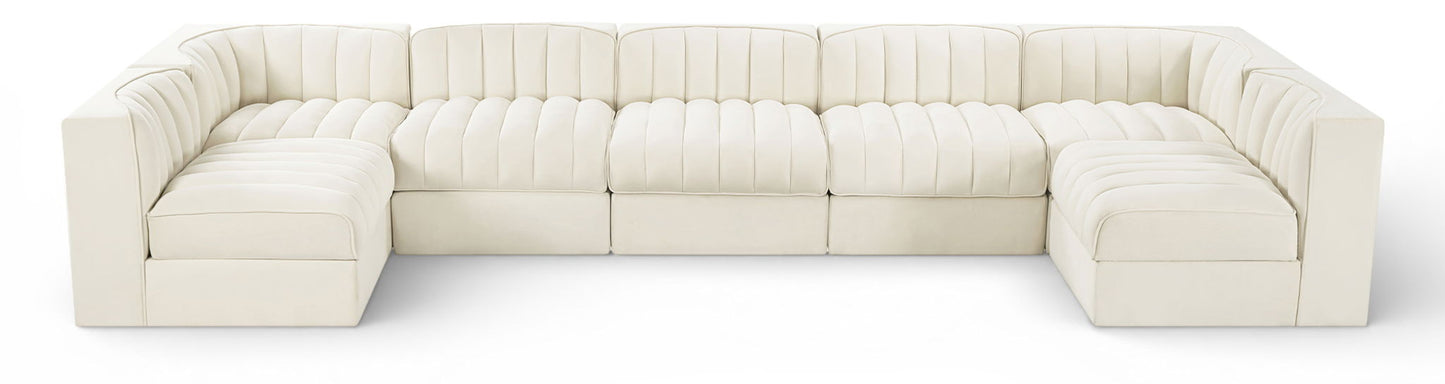 Rummi - Velvet Performance Fabric Upholstered 7 Piece Modular Sectional (With 2 Corner Chairs)