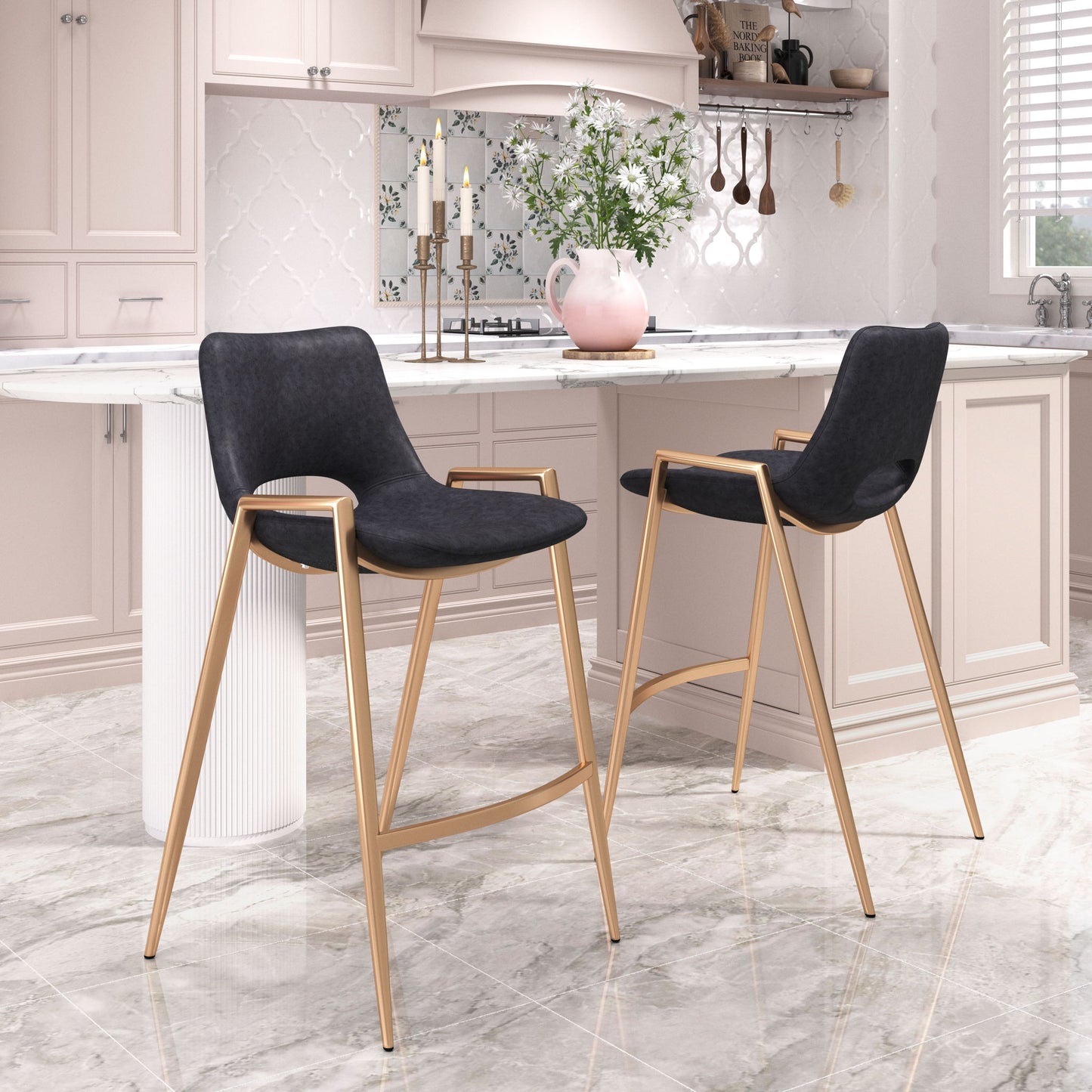 Desi - Counter Stool With Gold Legs (Set of 2)