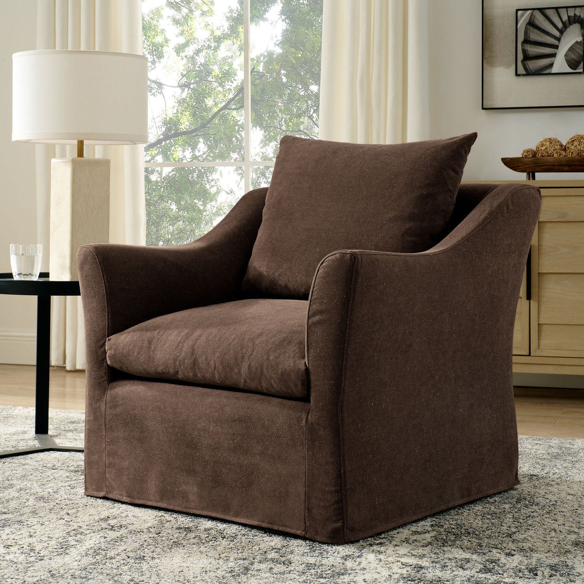 Somerset Slipcovered Linen Blend Armchair - Cocoa